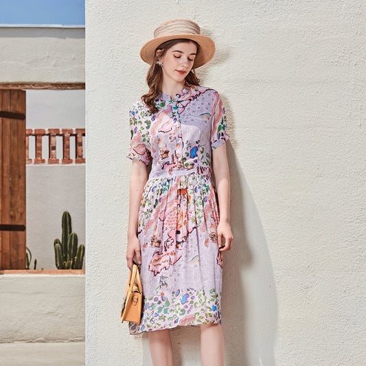 Long Short-sleeved Silk Dress