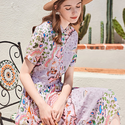 Long Short-sleeved Silk Dress