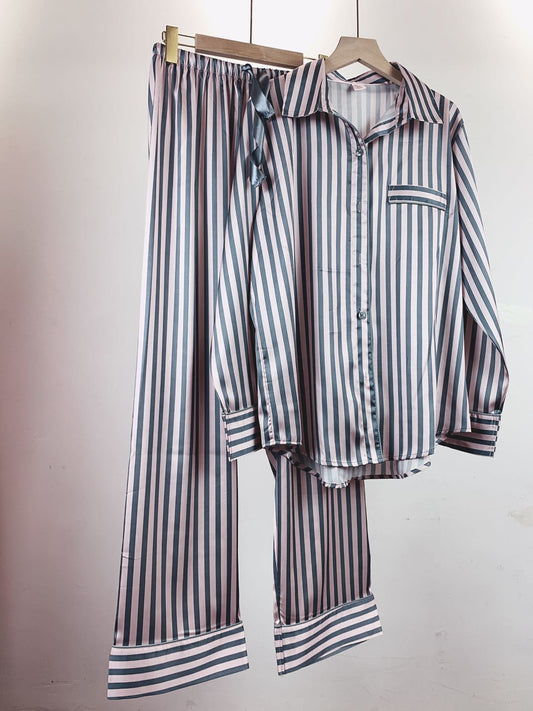 European And American Satin Silk Pajamas Women's Cardigan Set