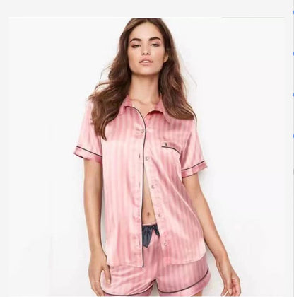European And American Satin Silk Pajamas Women's Cardigan Set