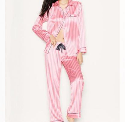 European And American Satin Silk Pajamas Women's Cardigan Set