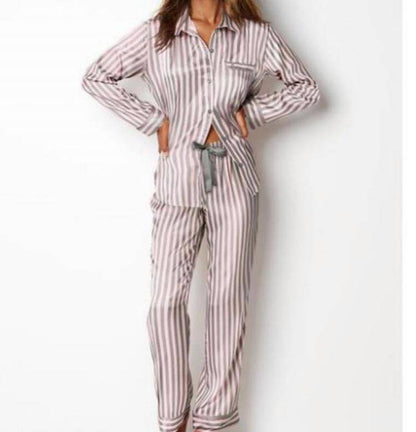 European And American Satin Silk Pajamas Women's Cardigan Set
