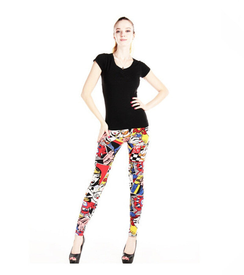 Human Head Print Graffiti Leggings Stretch Milk Silk