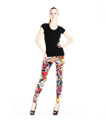 Human Head Print Graffiti Leggings Stretch Milk Silk