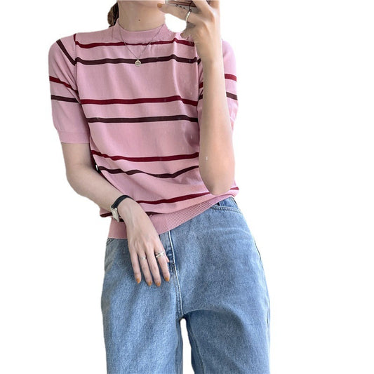 Icy Colored Pinstripe Ice Silk Sweater