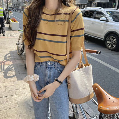 Icy Colored Pinstripe Ice Silk Sweater