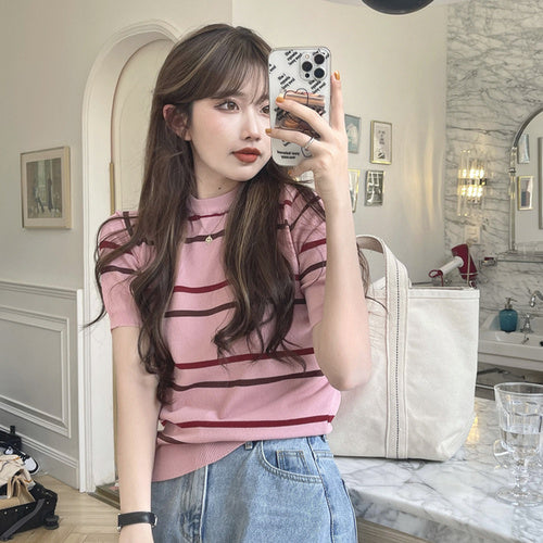 Icy Colored Pinstripe Ice Silk Sweater