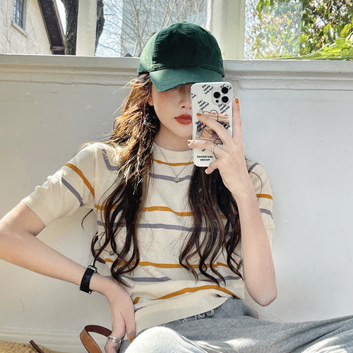 Icy Colored Pinstripe Ice Silk Sweater
