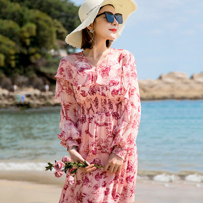 Atmospheric Display Grade Printed Silk Dress Summer New Style Elegant And Elegant Silk Midi Skirt