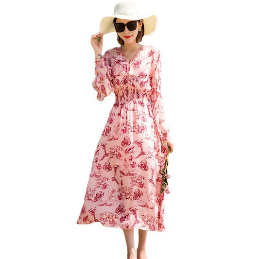 Atmospheric Display Grade Printed Silk Dress Summer New Style Elegant And Elegant Silk Midi Skirt