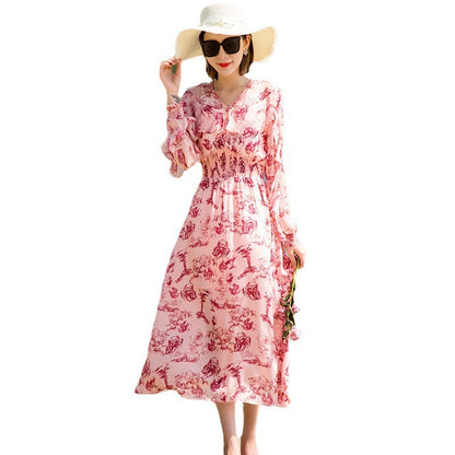 Atmospheric Display Grade Printed Silk Dress Summer New Style Elegant And Elegant Silk Midi Skirt
