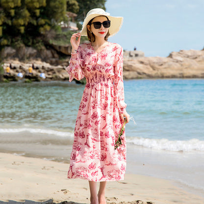 Atmospheric Display Grade Printed Silk Dress Summer New Style Elegant And Elegant Silk Midi Skirt