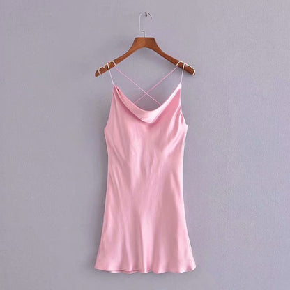 Silk Satin Texture Sexy Cross Short Dress