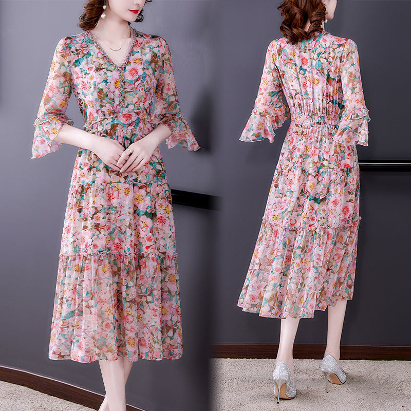 New Style Large Swing Dress Imitation  Silk Skirt Women