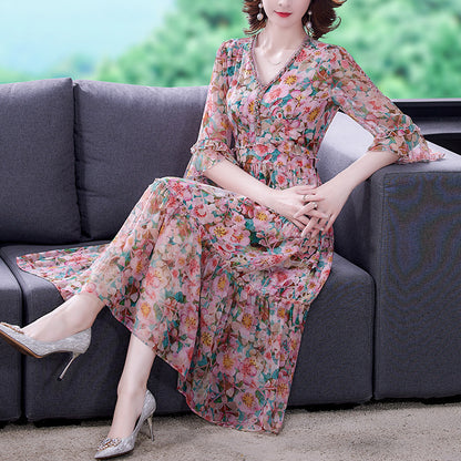 New Style Large Swing Dress Imitation  Silk Skirt Women