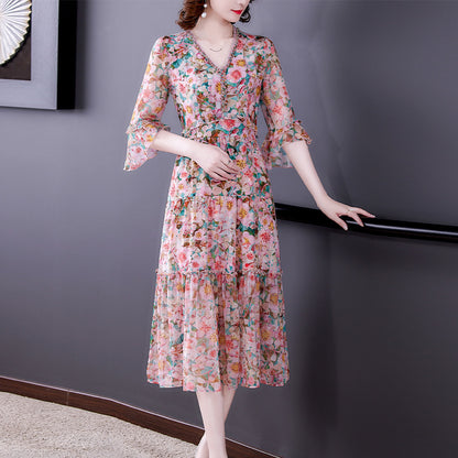 New Style Large Swing Dress Imitation  Silk Skirt Women
