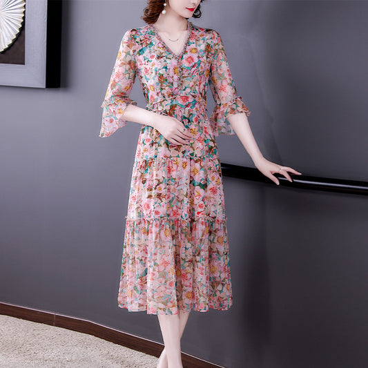 New Style Large Swing Dress Imitation  Silk Skirt Women