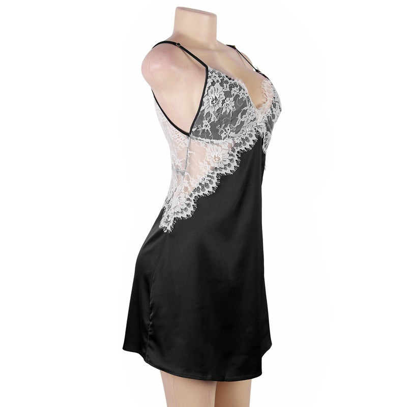 Foreign Trade Sexy Simulation Silk Lace Pajamas Temptation Strap