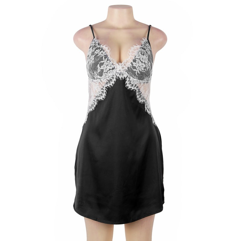 Foreign Trade Sexy Simulation Silk Lace Pajamas Temptation Strap