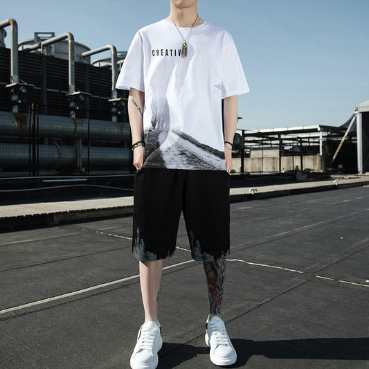 Ice Silk Half Sleeve T-shirt Men's Loose Suit