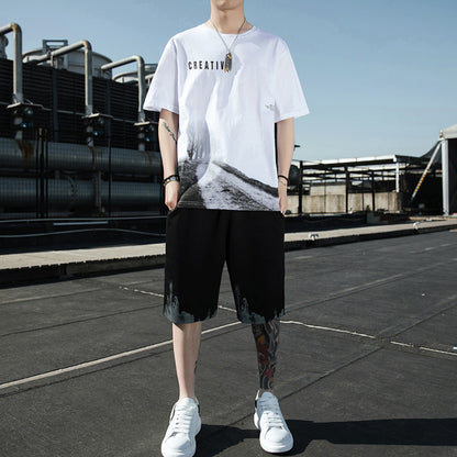 Ice Silk Half Sleeve T-shirt Men's Loose Suit