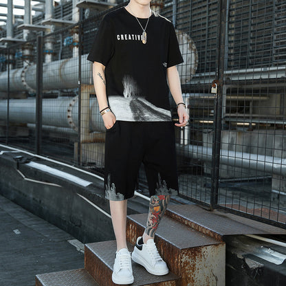 Ice Silk Half Sleeve T-shirt Men's Loose Suit