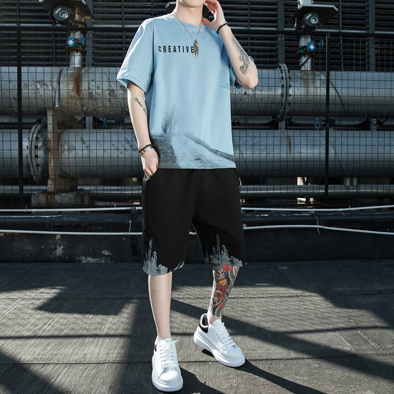 Ice Silk Half Sleeve T-shirt Men's Loose Suit
