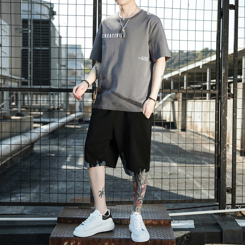 Ice Silk Half Sleeve T-shirt Men's Loose Suit