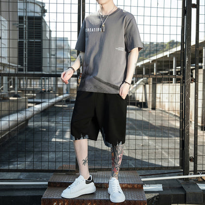 Ice Silk Half Sleeve T-shirt Men's Loose Suit