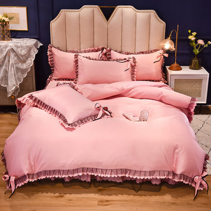 Summer Washed Ice Silk Bed Skirt Style Four-Piece Suit