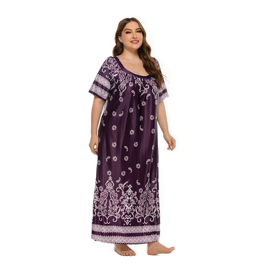 Loose Homewear Night Skirt Terrace Dress Short Sleeve Ice Silk Long Skirt