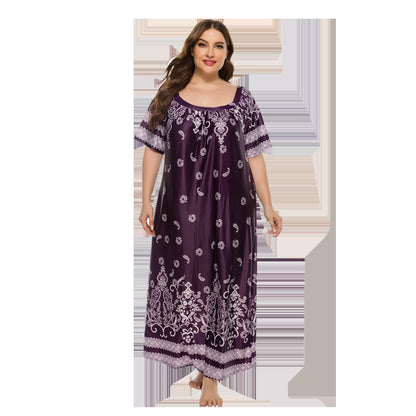 Loose Homewear Night Skirt Terrace Dress Short Sleeve Ice Silk Long Skirt