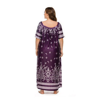Loose Homewear Night Skirt Terrace Dress Short Sleeve Ice Silk Long Skirt