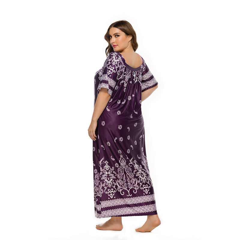 Loose Homewear Night Skirt Terrace Dress Short Sleeve Ice Silk Long Skirt