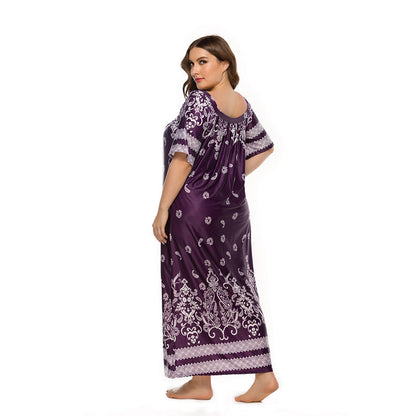 Loose Homewear Night Skirt Terrace Dress Short Sleeve Ice Silk Long Skirt