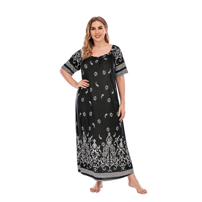 Loose Homewear Night Skirt Terrace Dress Short Sleeve Ice Silk Long Skirt