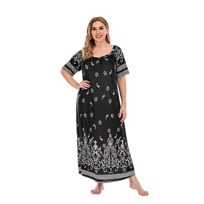 Loose Homewear Night Skirt Terrace Dress Short Sleeve Ice Silk Long Skirt