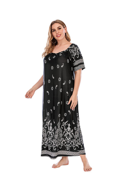 Loose Homewear Night Skirt Terrace Dress Short Sleeve Ice Silk Long Skirt