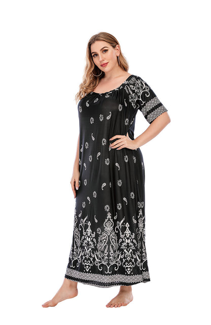 Loose Homewear Night Skirt Terrace Dress Short Sleeve Ice Silk Long Skirt