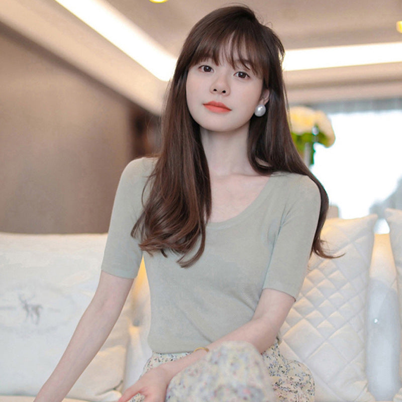 Ice Silk Short-sleeved Casual Bottoming Sweater Pullover