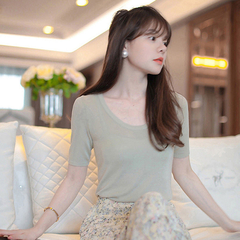 Ice Silk Short-sleeved Casual Bottoming Sweater Pullover