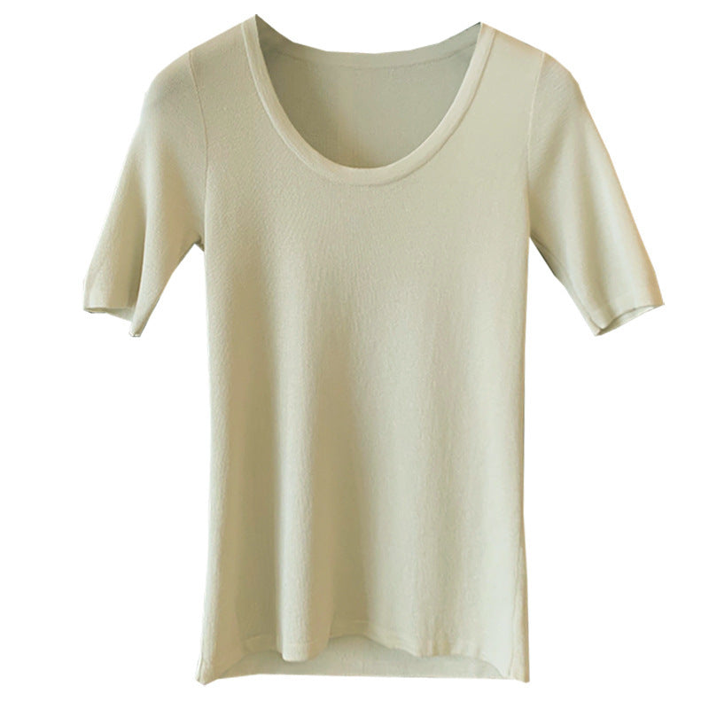 Ice Silk Short-sleeved Casual Bottoming Sweater Pullover