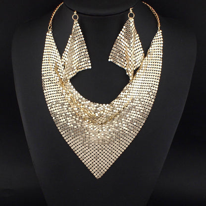 Sequin Silk Scarf Fake Collar Necklace Set