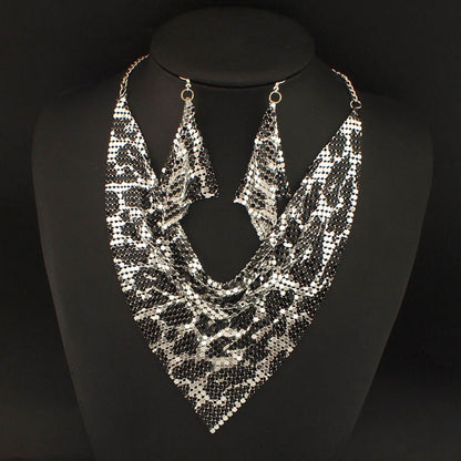 Sequin Silk Scarf Fake Collar Necklace Set