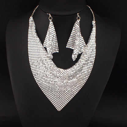 Sequin Silk Scarf Fake Collar Necklace Set