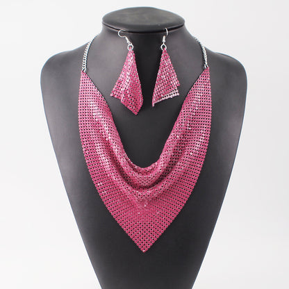 Sequin Silk Scarf Fake Collar Necklace Set
