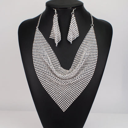 Sequin Silk Scarf Fake Collar Necklace Set