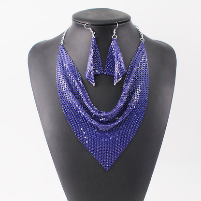 Sequin Silk Scarf Fake Collar Necklace Set