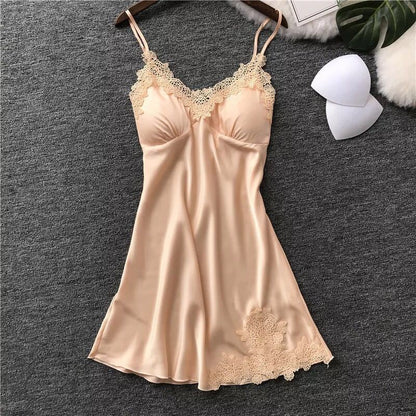 Women's sexy strappy ice silk nightdress