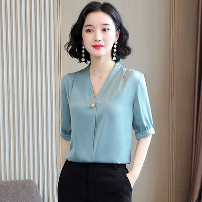 Temperament V-neck silk shirt